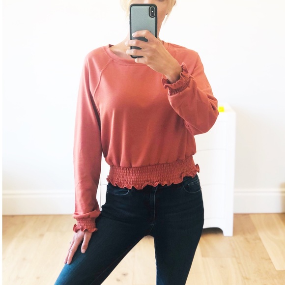 LAST 1! Pumpkin French Terry Smocked Waist Top - Picture 4 of 8